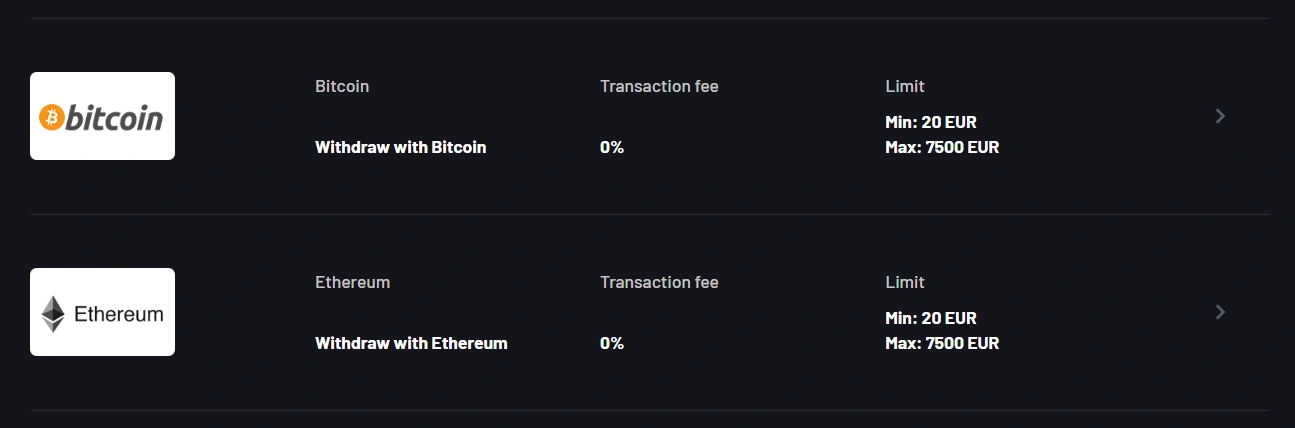 Donbet supported payment methods including Visa, Mastercard, Bitcoin and crypto