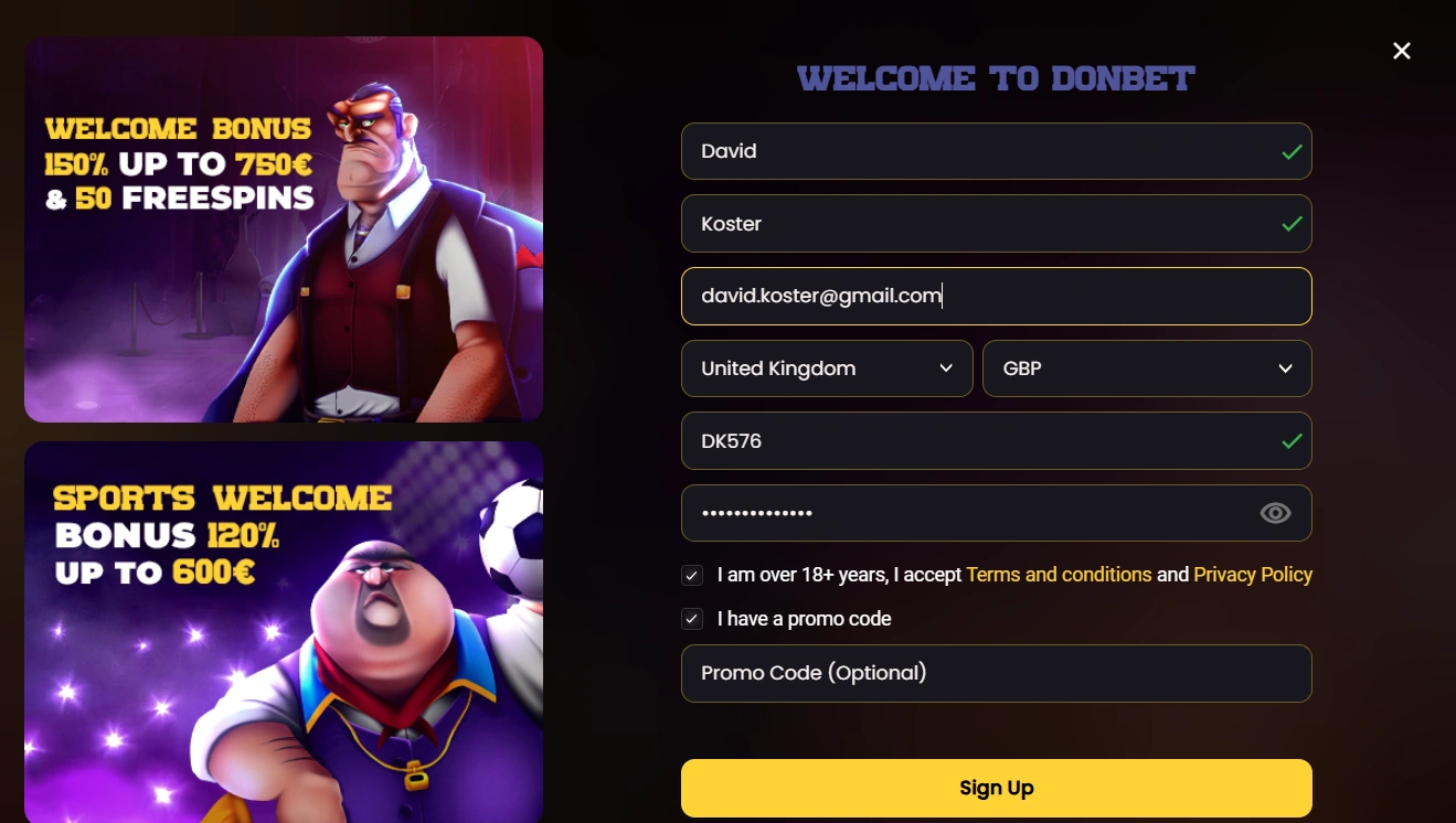 Donbet casino registration process step by step